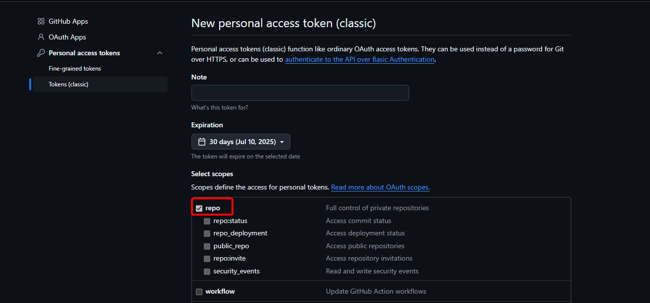 GitHub Personal Access Token Configuration